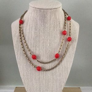 Brass and red long necklace